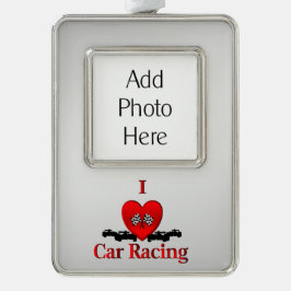 Ornement Encadrement Doré I Heart Car Racing argent avec photo personnalisée