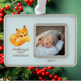 Ornement Encadrement Doré Le 1er ornement photo de Noël du bébé de Fox de bo