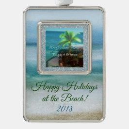 Ornement Encadrement Doré Tropical Breeze Joyeuses Vacances à la Plage!