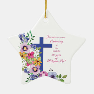 Ornement Étoile En Céramique 60e Anniversaire, Nun, Religious Life Cross