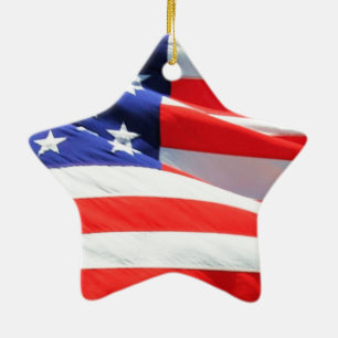 Ornement Étoile En Céramique American Flag, vous pouvez ajouter du texte et tél