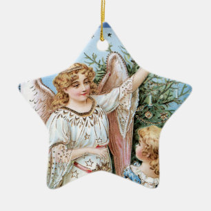 Ornement Étoile En Céramique Ange décorant l'arbre