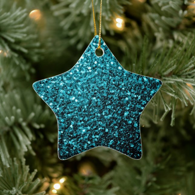 Ornement Étoile En Céramique Aqua bleu brillant brille de parties scintillant (Arbre)
