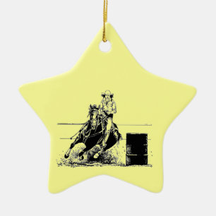Ornement Étoile En Céramique Barrel Racing Horse