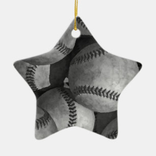 Ornement Étoile En Céramique Baseball noir et blanc