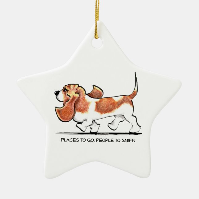 Ornement Étoile En Céramique Basset Hound occupé (Devant)