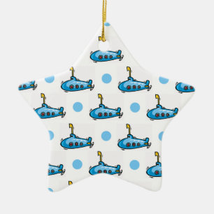 Ornement Étoile En Céramique Beau sous-marin en dessin, Bébé Pois Bleu
