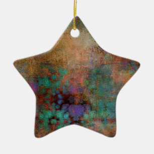 Ornement Étoile En Céramique Bronze, Turquoise, violet Abstrait