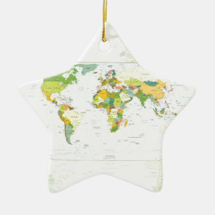 Ornement Étoile En Céramique Carte mondiale Globe Pays Atlas