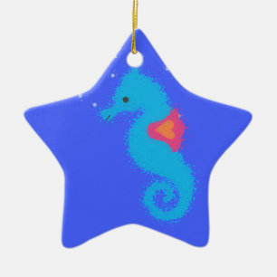 Ornement Étoile En Céramique Carton bleu Seahorse