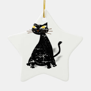 Ornement Étoile En Céramique Chat gras noir désossé