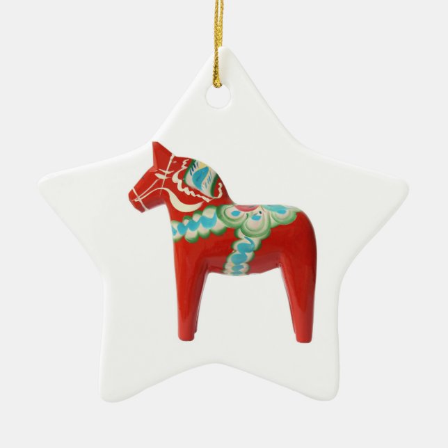 Ornement Étoile En Céramique Cheval rouge de Dala de Suédois (Devant)