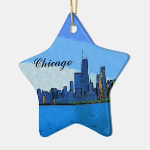 Ornement Étoile En Céramique Chicago Skyline en peinture de collage