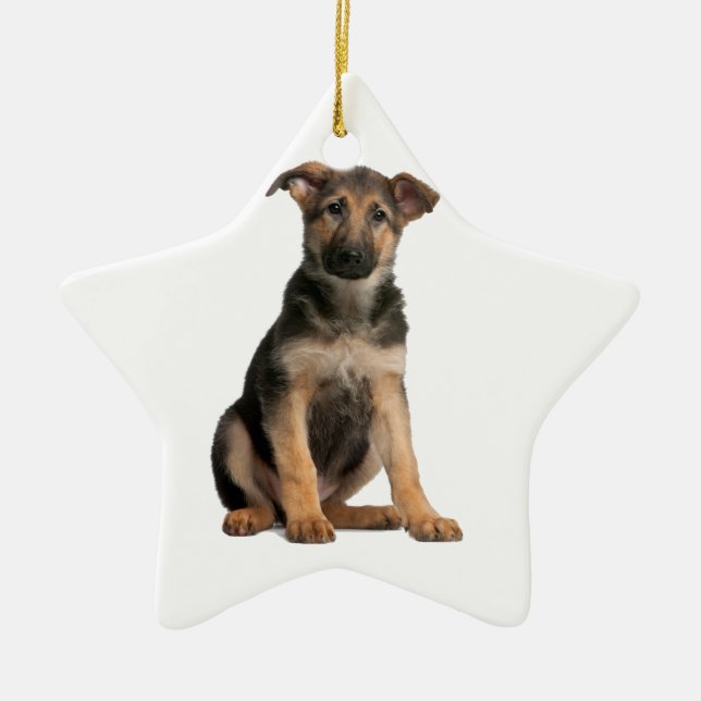 Ornement Étoile En Céramique Chiot berger allemand (Devant)