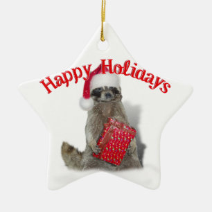Ornement Étoile En Céramique Christmas Bandit Raccoon with Present
