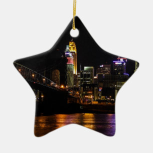 Ornement Étoile En Céramique Cincinnati par nuit