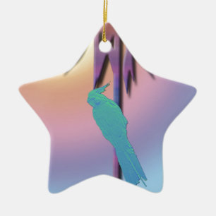 Ornement Étoile En Céramique Cockatiel et Art numérique de palmiers