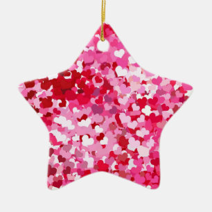 Ornement Étoile En Céramique Coeurs Confetti Roses