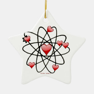 Ornement Étoile En Céramique Coeurs rouges de Saint Valentin atomique