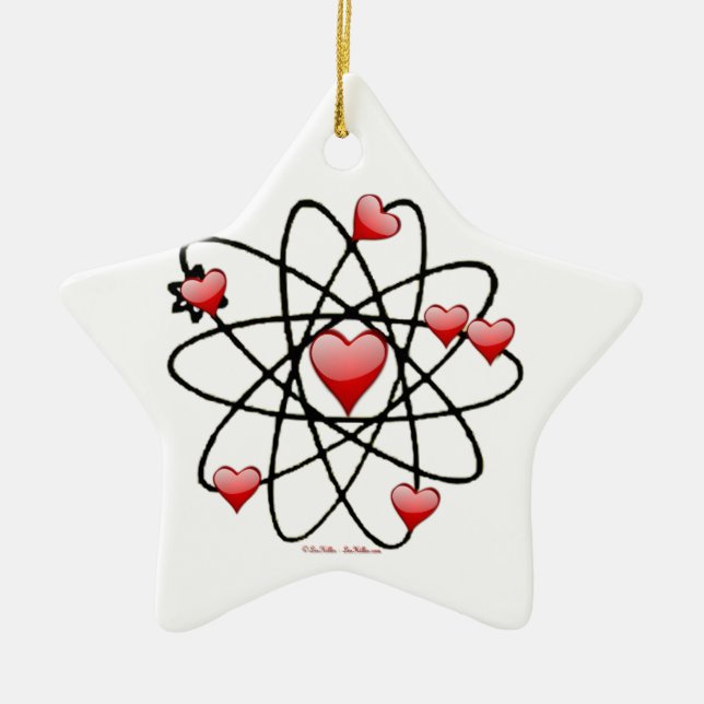 Ornement Étoile En Céramique Coeurs rouges de Saint Valentin atomique (Devant)