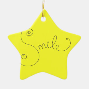 Ornement Étoile En Céramique conception noir et blanc de gribouillis de sourire