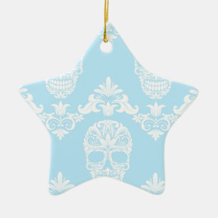Ornement Étoile En Céramique crâne victorien bleu