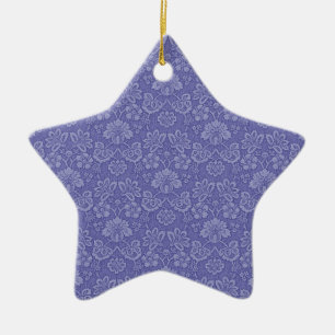 Ornement Étoile En Céramique Damas en bleu