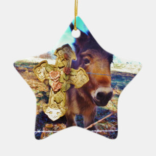 Ornement Étoile En Céramique Donkey avec croix Rose
