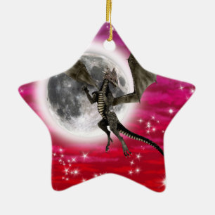Ornement Étoile En Céramique Dragon Noir - Créature Fantastique Mythique Ciel R