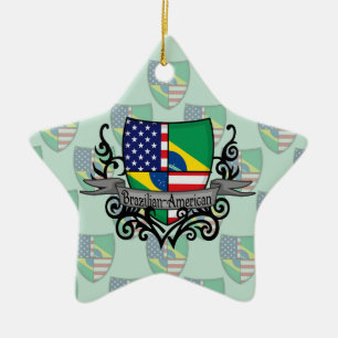 Ornement Étoile En Céramique Drapeau Brésilien-Américain de bouclier