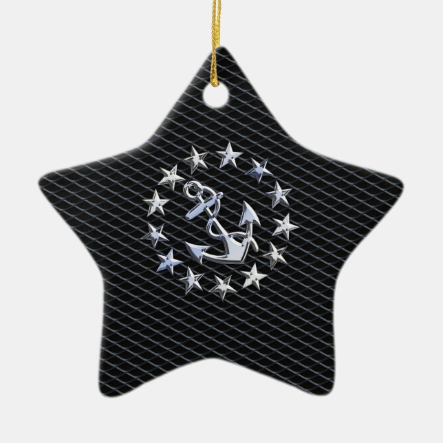 Ornement Étoile En Céramique Drapeau Naval Yacht Ancre et étoiles (Devant)