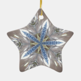 Ornement Étoile En Céramique Élégant Festif Star de Noël Bleu brillant Blanc