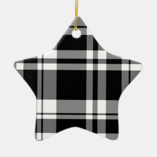 Ornement Étoile En Céramique élégant motif en plaid blanc noir