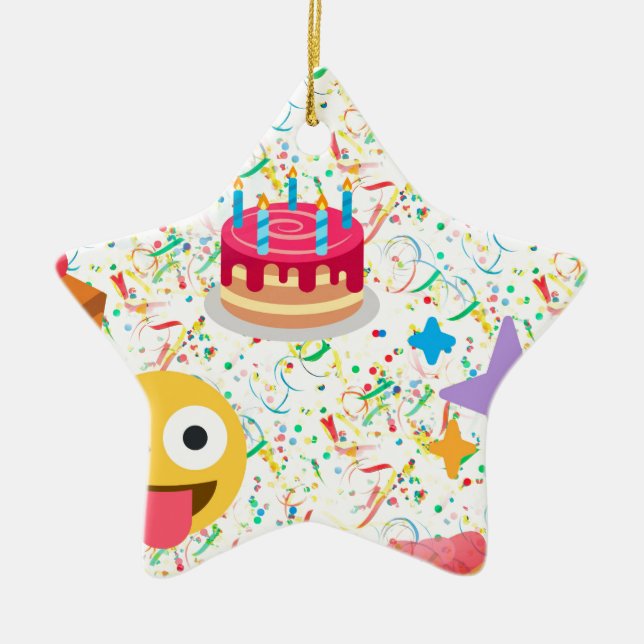 Ornement Étoile En Céramique emoji anniversaire heureux (Devant)
