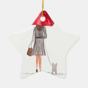 Ornement Étoile En Céramique Fille avec parapluie rouge