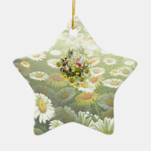 Ornement Étoile En Céramique Fleurs de printemps