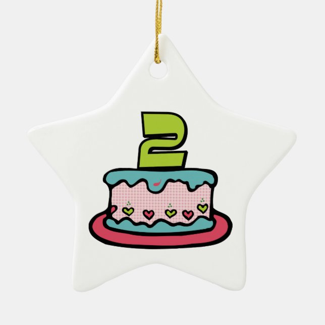 Ornement Étoile En Céramique Gâteau d'anniversaire de 2 ans (Devant)