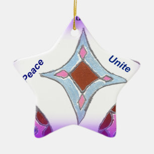 Ornement Étoile En Céramique "Gratitude Peace Love Unite" Mandala Art Imprimer