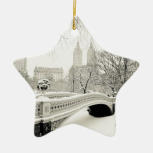 Ornement Étoile En Céramique Hiver de Central Park - neige sur le pont d'arc