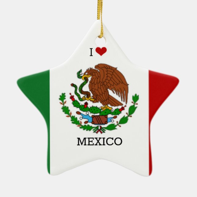 Ornement Étoile En Céramique I Love Mexico, drapeau mexicain (Dos)