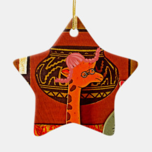 Ornement Étoile En Céramique Imprimer Casquette Giraffe