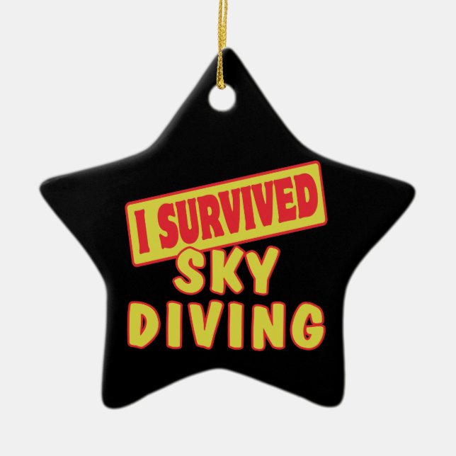 ORNEMENT ÉTOILE EN CÉRAMIQUE J'AI SURVÉCU AU SKYDIVING (Devant)