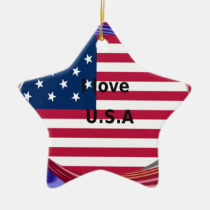 ORNEMENT ÉTOILE EN CÉRAMIQUE J'AIME LES USA