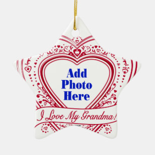Ornement Étoile En Céramique J'Aime Ma Grand-Mère ! Photo Red Hearts
