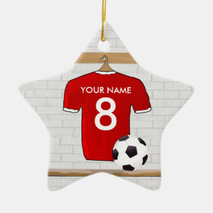 Ornement Étoile En Céramique Jersey de football rouge et blanc personnalisé