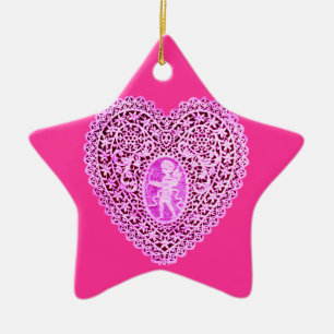 Ornement Étoile En Céramique LAMPE CUPIDE COEUR rose violet étoile