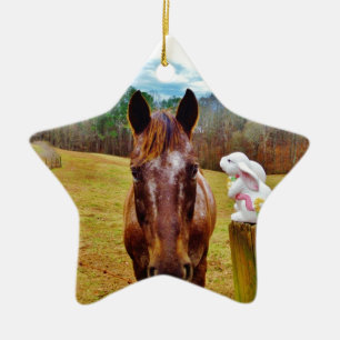 Ornement Étoile En Céramique Lapin de Pâques et cheval Brown