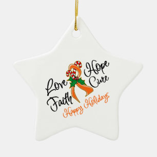 Ornement Étoile En Céramique Leukemia Hope Love Cure Happy Holidays