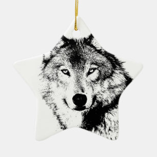 Ornement Étoile En Céramique Loup