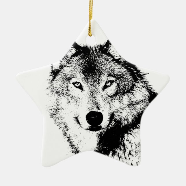 Ornement Étoile En Céramique Loup (Devant)